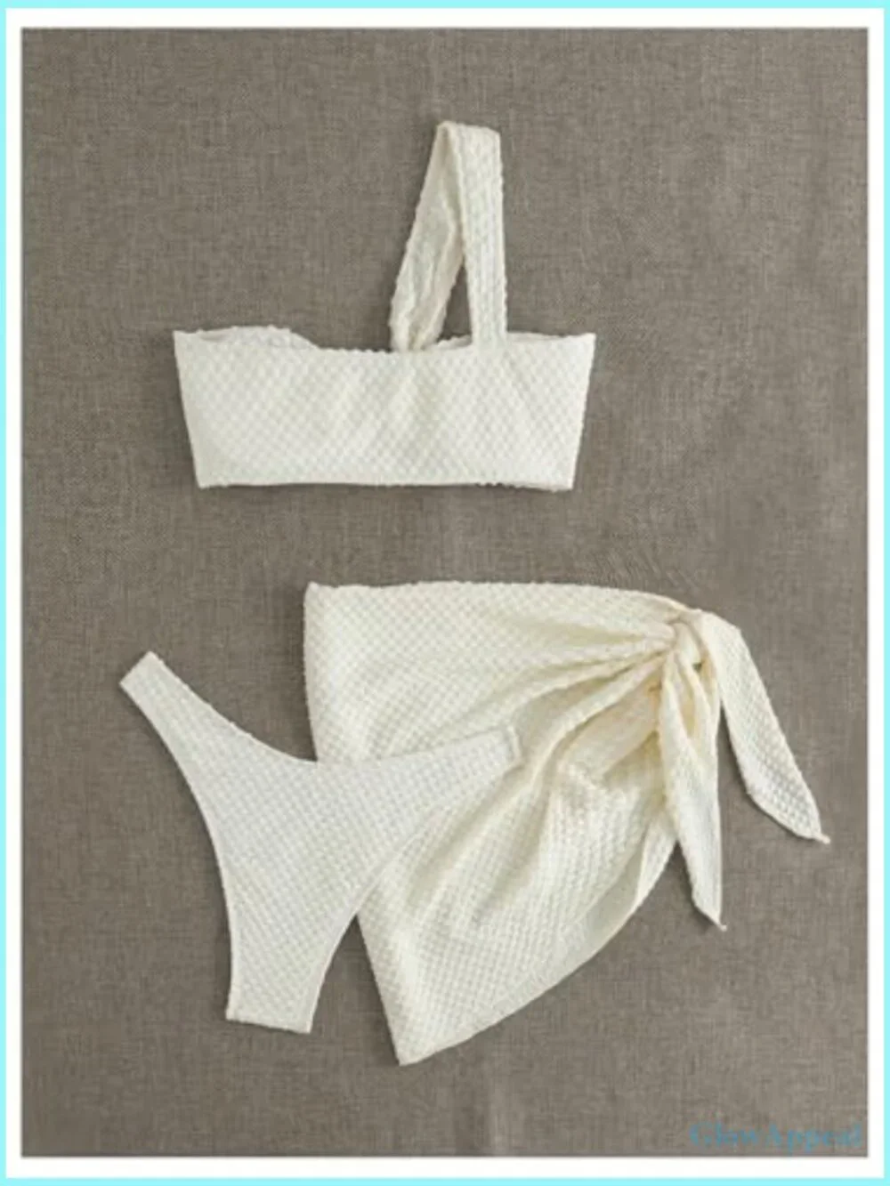 3 Piece One Shoulder Textured High Cut Bikini Set with Tie Side Cover Ups